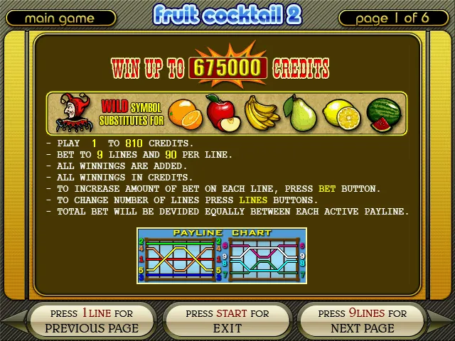 Fruit Cocktail 2 — reglas principales y líneas de pago